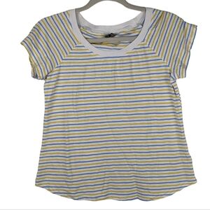 Vintage Anthropologie Pastel Striped Cotton Crew Neck Short Sleeve Shirt Size S